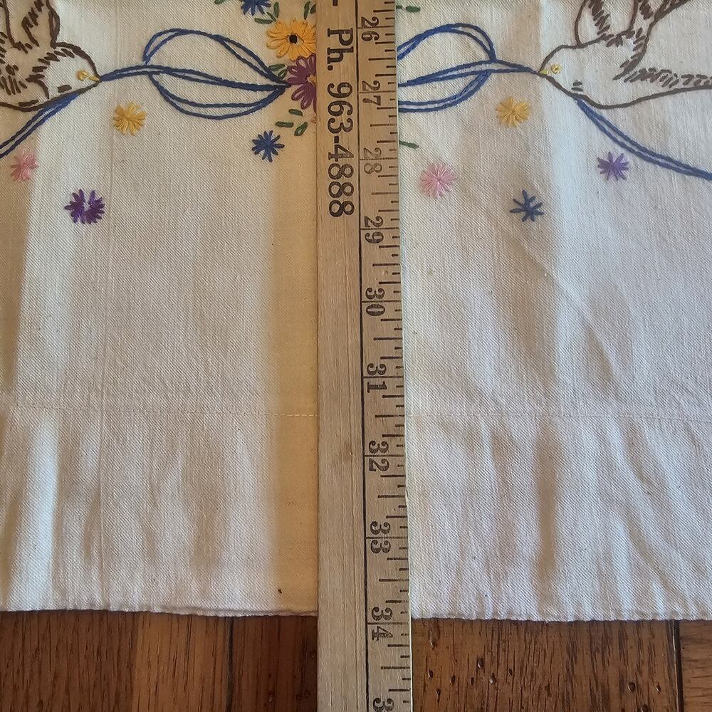 VTG LoveBird Ribbon Hand Embroidered Pillowcase Pair Cottagecore Floral Romantic - Picture 11 of 16